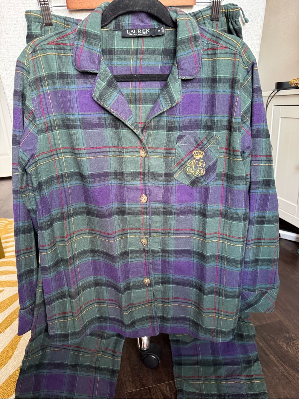 Lauren Ralph Lauren Plaid Pajama Set Crown Crest Flannel M - Picture 7 of 11